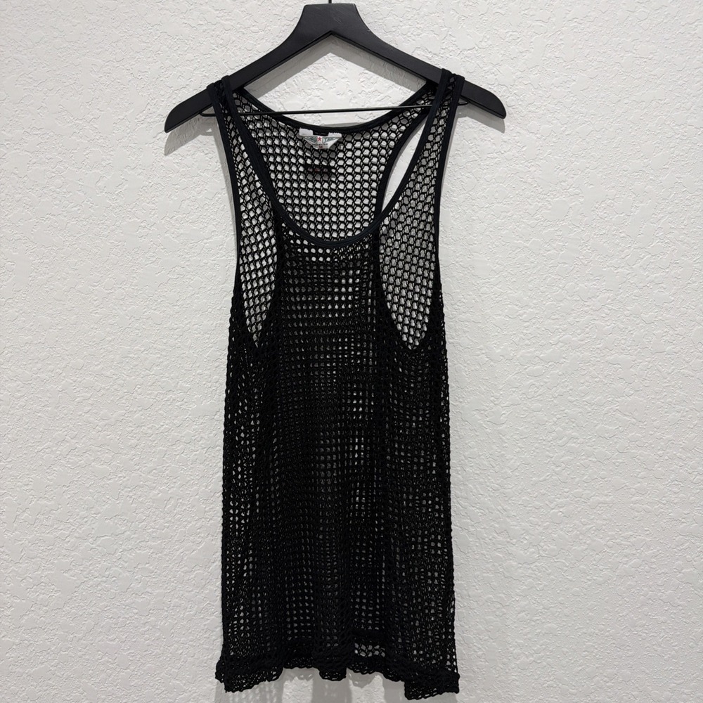 Vintage Hardtail Y2K Racerback Fishnet Black Tunic Cover Up Made In USA Medium